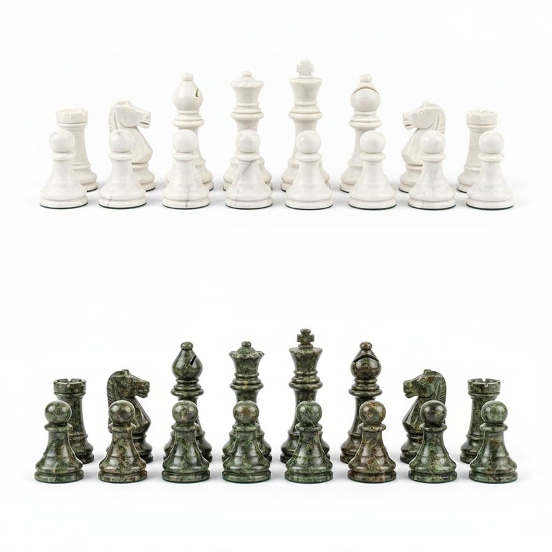 OceanicX Handcrafted Premium Marble Chess Pieces Set  Elegant 32Piece Replacement for 1215 Inch Chess Boards Storage Box White and Green - Image 3