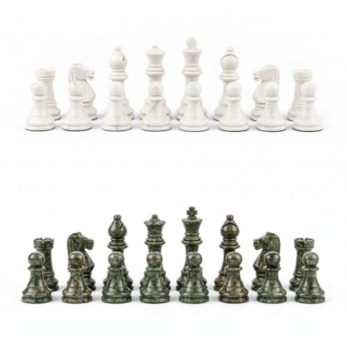 OceanicX Handcrafted Premium Marble Chess Pieces Set  Elegant 32Piece Replacement for 1215 Inch Chess Boards Storage Box White and Green - Image 1