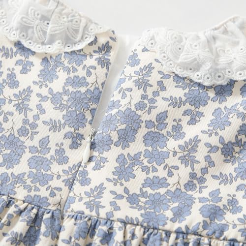 Simplee kids Baby Girls Smocked Dress Handmade FAL Casual Dresses Floral Print Sundress Princess Dress for Toddlers Light Blue 2T - Image 5