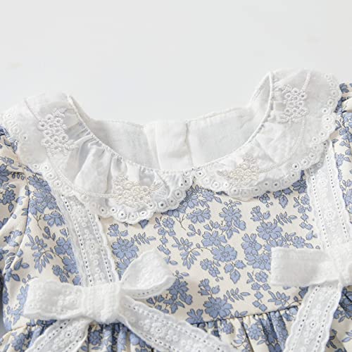 Simplee kids Baby Girls Smocked Dress Handmade FAL Casual Dresses Floral Print Sundress Princess Dress for Toddlers Light Blue 2T - Image 4