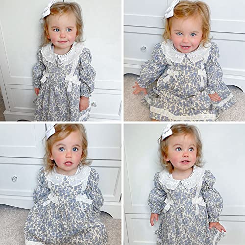 Simplee kids Baby Girls Smocked Dress Handmade FAL Casual Dresses Floral Print Sundress Princess Dress for Toddlers Light Blue 2T - Image 2