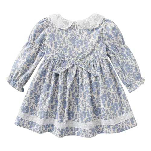 Simplee kids Baby Girls Smocked Dress Handmade FAL Casual Dresses Floral Print Sundress Princess Dress for Toddlers Light Blue 2T - Image 3