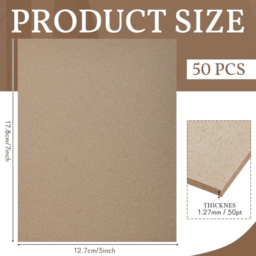 Lewtemi 50 Pcs Book Board, Binders Board Chipboard Designer Bookboard Kraft Heavy Duty Chipboard Sheets Bookbinding Supplies for Book Binding Cover (Gray,5 x 7 Inch, 50 PT) - Image 2