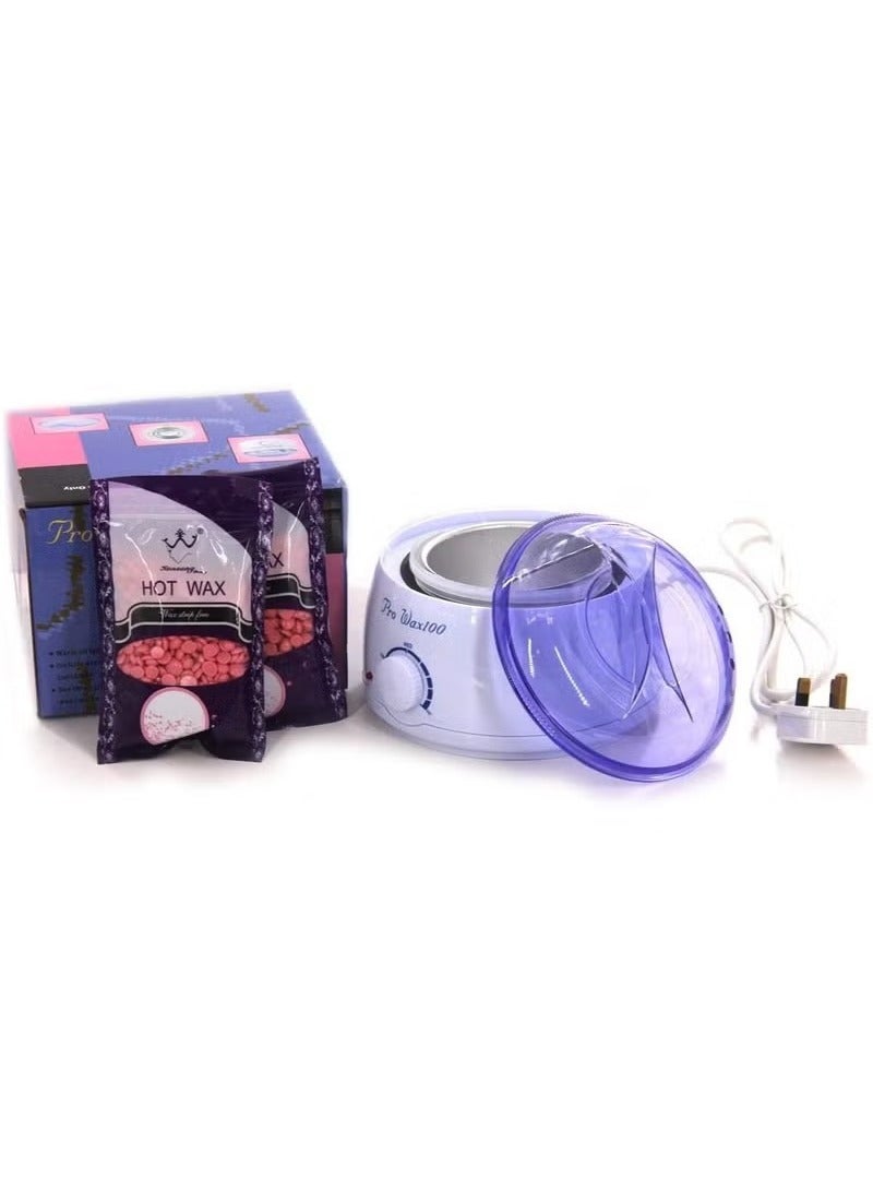 Prowax 100 Pack Of 2 Hot Wax With Wax Heating Machine White/Purple/Pink - Image 1