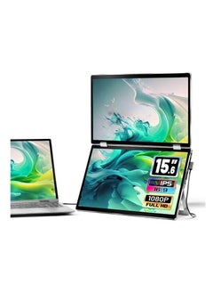 Laptop Screen Extender, 15.6" Portable Monitor for Laptop with 340°Rotation, Full HD Stacked Folding Monitors Build-in Stand VESA, Compatible with Windows & Mac, Plug and Play.