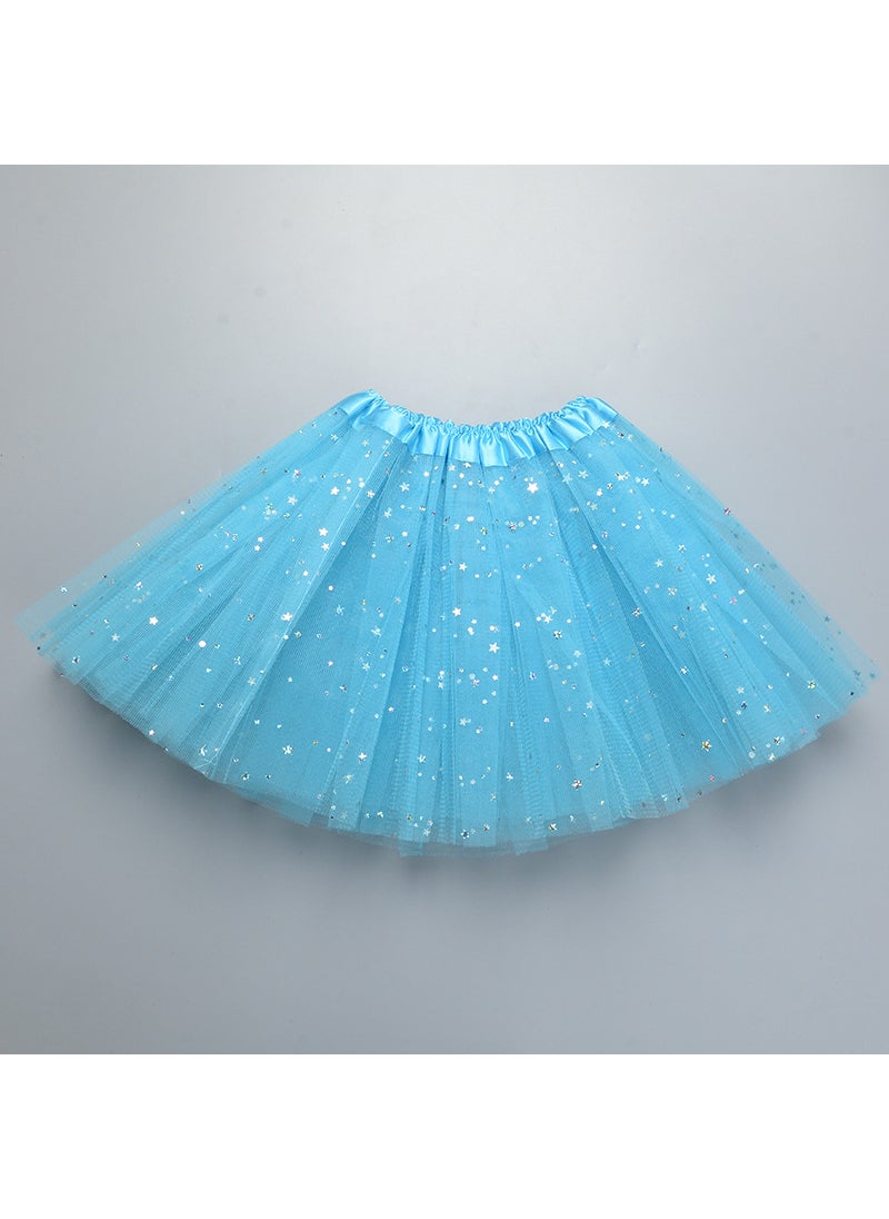 Generic Childrens tutu skirt princess sequins three-layer 6-piece mesh skirt tutu gauze skirt tutu children lake blue 