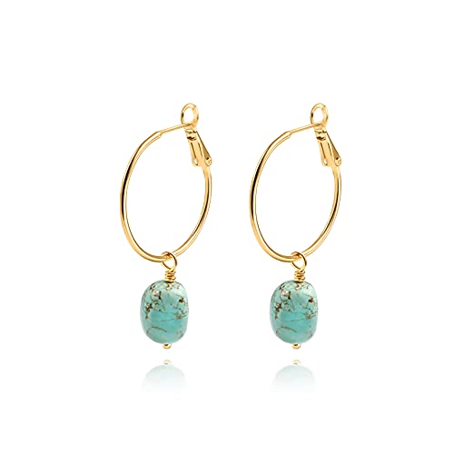 PEARLADA 18k Gold Hoop Earrings with Turquoise Charm Boho Dangle Drop Earrings Trendy Handmade Summer Jewelry - Image 1