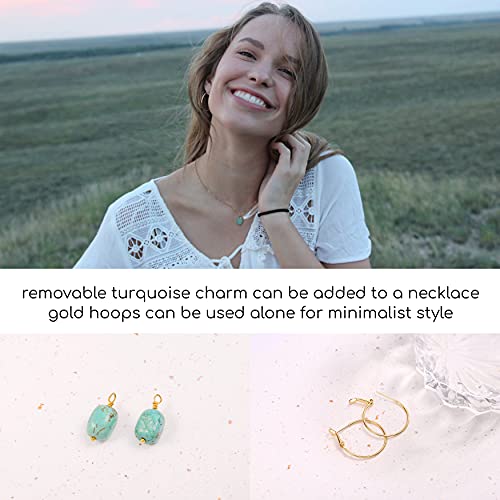 PEARLADA 18k Gold Hoop Earrings with Turquoise Charm Boho Dangle Drop Earrings Trendy Handmade Summer Jewelry - Image 4