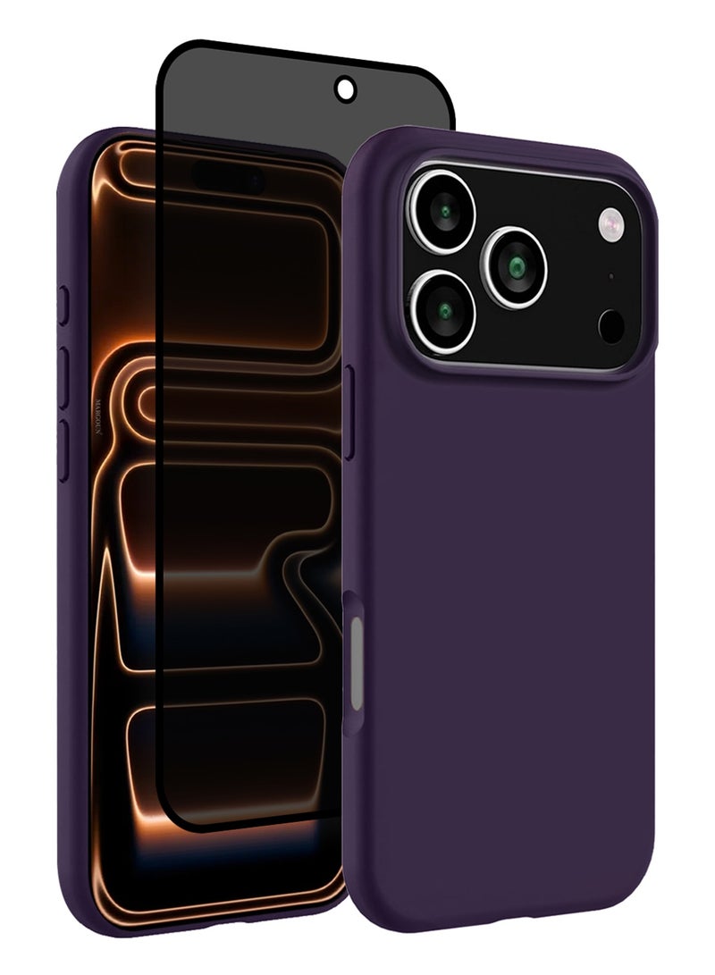 CATANES 2 Packs Silicone Protective Phone Case for iPhone 17 Pro Max - Soft Anti-Scratch Microfiber Lining Ultra Slim Drop Protection Phone Cover with Privacy Screen Protector - Purple - Image 1