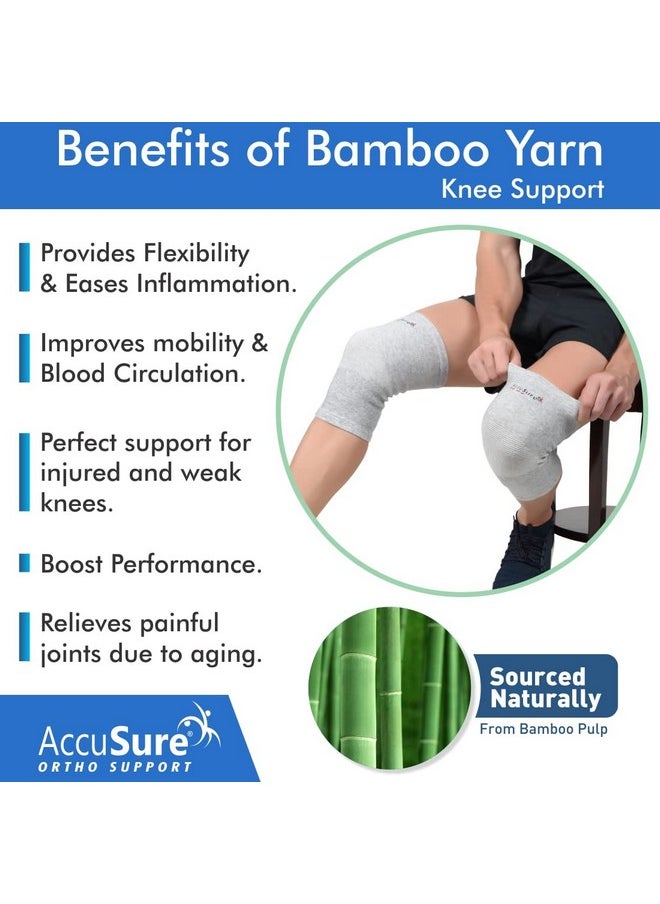AccuSure - AccuSure Orthopedic Pain Relief Bamboo Yarn Knee Cap Brace/Sleeves Pair For Sports, Pain Relief, Compression Support, Exercise, Running, Cycling,Cap Guard Brace Knee Support For Men And Women-L - Image 1
