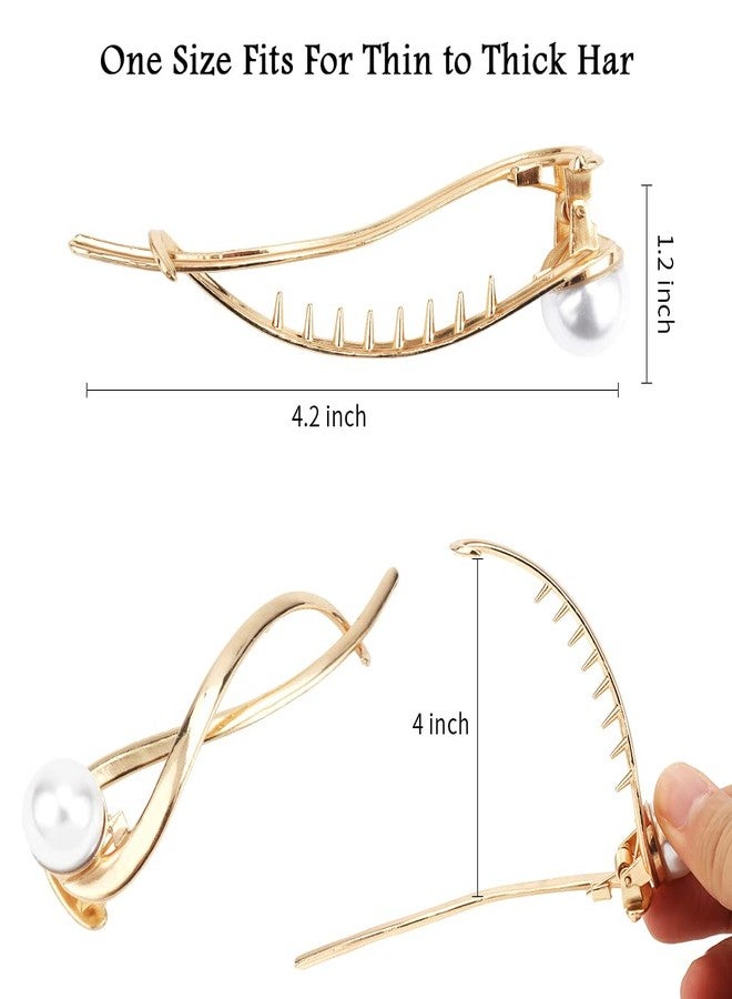 Ahoney 4 Pcs Pearl Barrettes for Women - 4.2 French Hair Clips with Fancy Pearls for Thick Hair (Silver+Gold) - Image 4