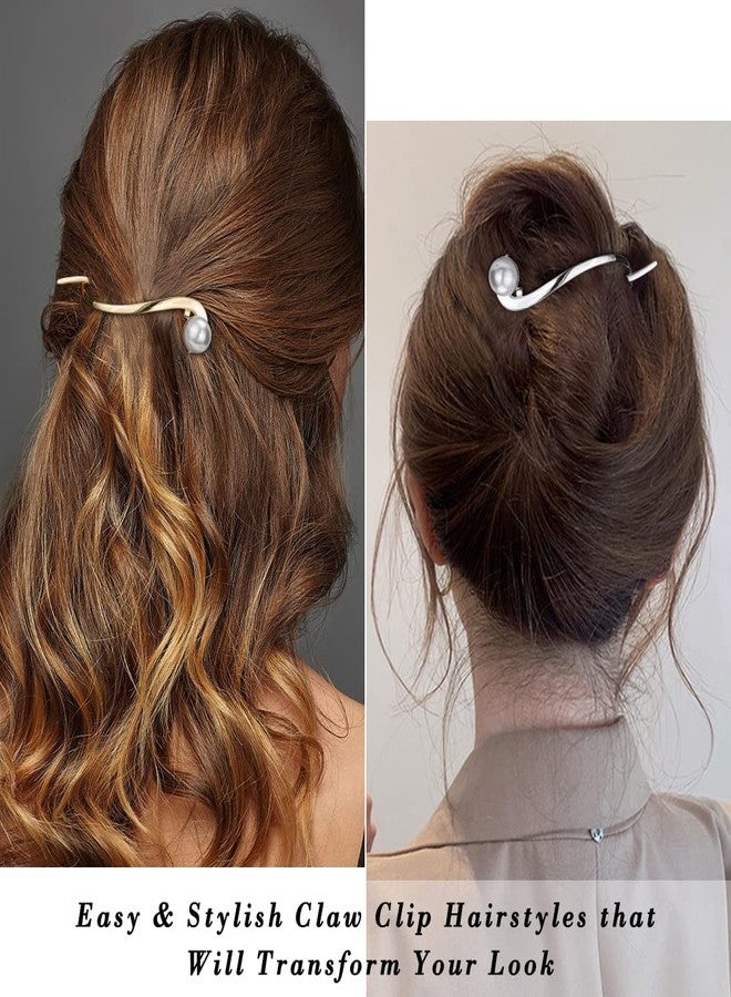 Ahoney 4 Pcs Pearl Barrettes for Women - 4.2 French Hair Clips with Fancy Pearls for Thick Hair (Silver+Gold) - Image 2