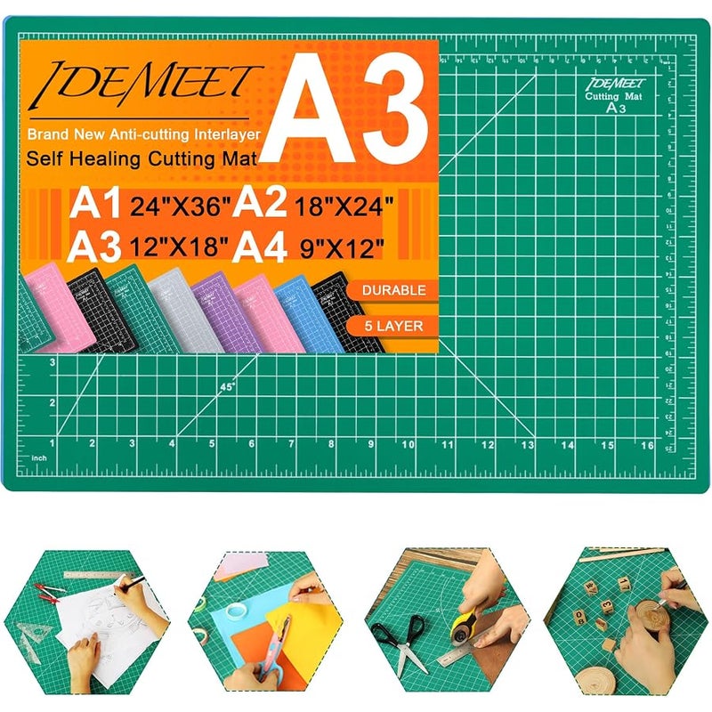 Idemeet A3 12x18 DIY Cutting Mat for Craft, Vinyl, Leather, Paper, Non-Slip PVC  Mesh for Sewing, Quilting, Hobby, Fabric, 5 Layers Double Sided Rotating Cutting Mat - Image 1