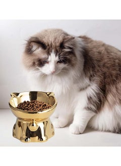 hilimse Golden Ceramic Cat Bowl,Anti spill, Inclined High - legged Design for Neck Protection, Ideal for Food Or Water  - Image 1