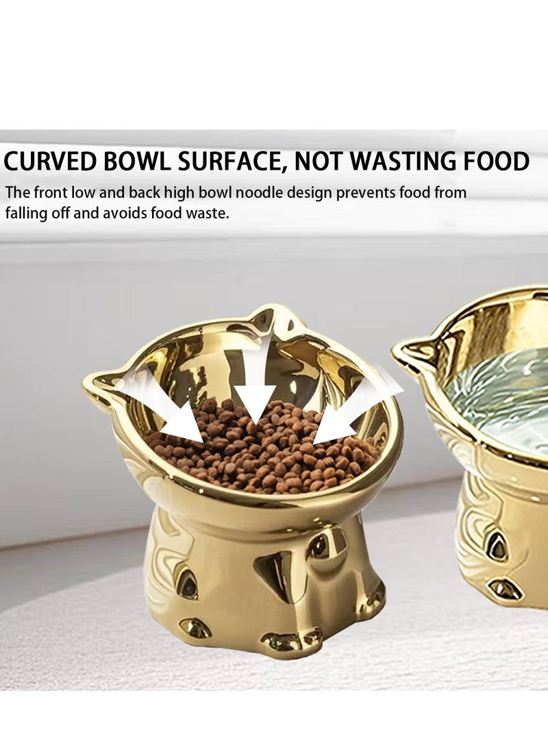 hilimse Golden Ceramic Cat Bowl,Anti spill, Inclined High - legged Design for Neck Protection, Ideal For Food Or Water - Image 2