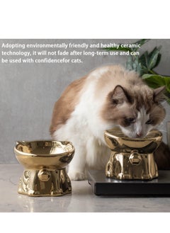 hilimse Golden Ceramic Cat Bowl,Anti spill, Inclined High - legged Design for Neck Protection, Ideal for Food Or Water  - Image 4
