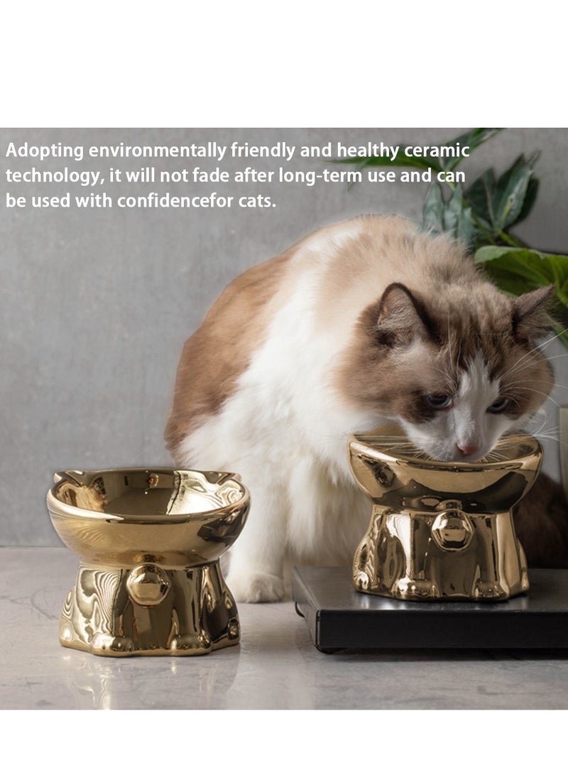hilimse Golden Ceramic Cat Bowl,Anti spill, Inclined High - legged Design for Neck Protection, Ideal For Food Or Water - Image 4