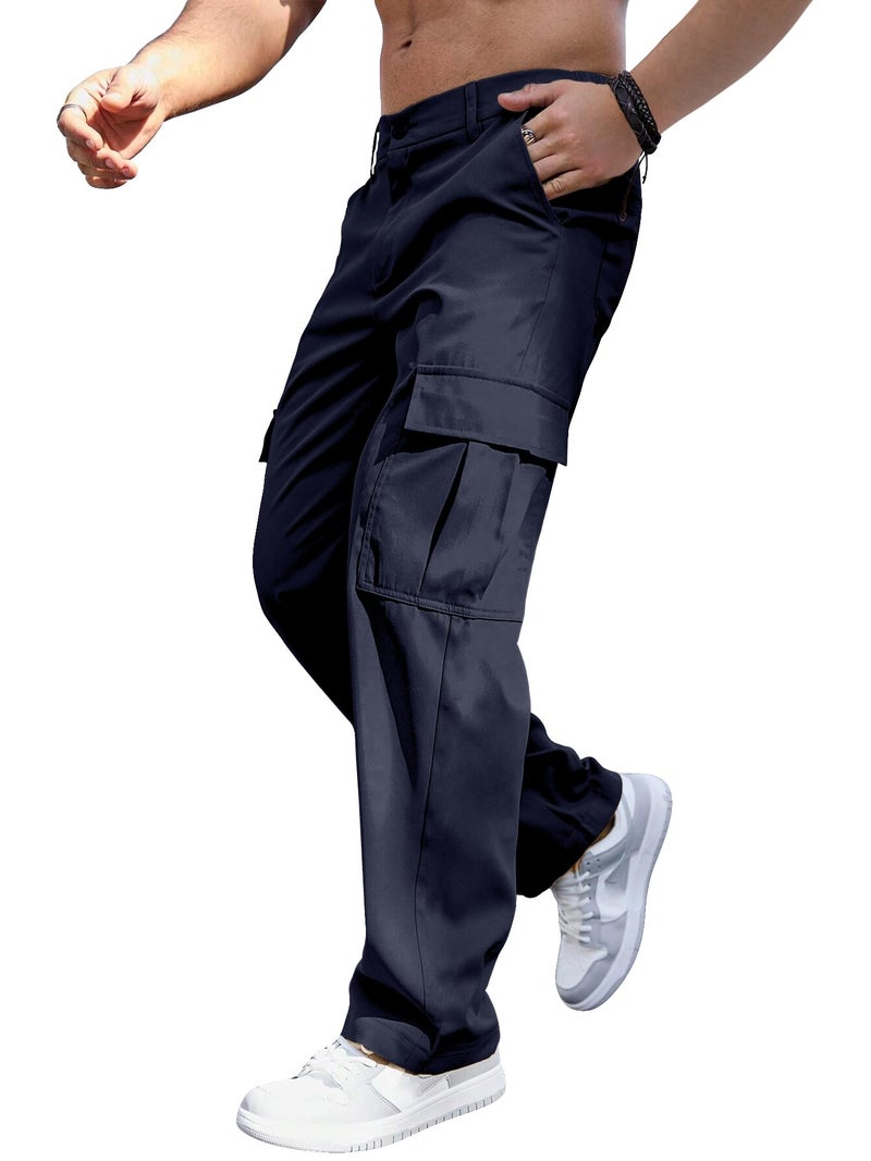 Comdecevis Mens Casual Gym Sweatpants Golf Cargo Jogger with Pockets Stretch Workout Jogging Pants Dark Blue XL - Image 1