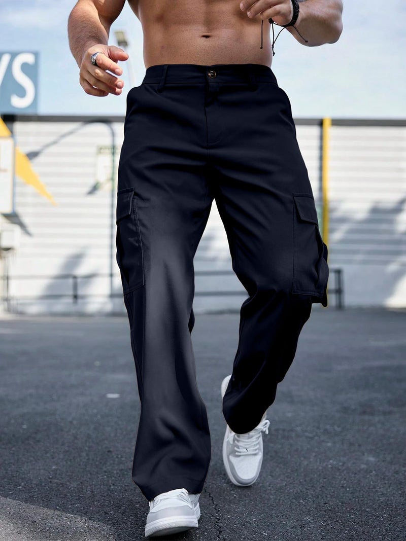 Comdecevis Mens Casual Gym Sweatpants Golf Cargo Jogger with Pockets Stretch Workout Jogging Pants Dark Blue XL - Image 4