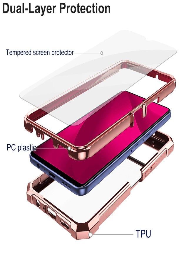 Ailiber جراب Ailiber لهاتف T-Mobile REVVL 7 Pro مع واقي شاشة، طبقة مزدوجة مقاومة للصدمات، شفاف [مضاد للاصفرار]، غطاء رفيع مقاوم للخدش لهاتف Metro REVVL 7 Pro 5G - ذهبي وردي - Image 3