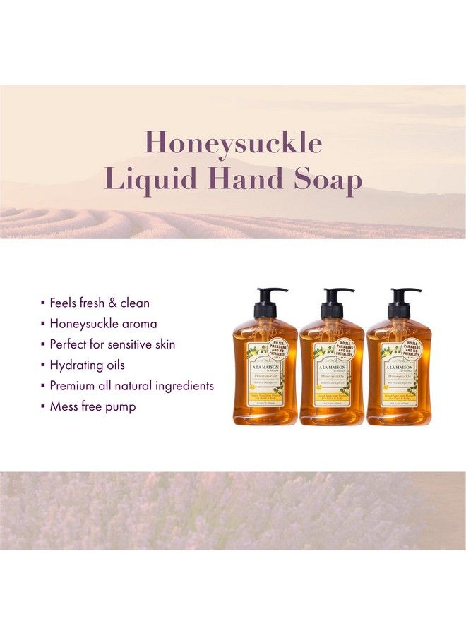 A La Maison Honeysuckle Liquid Hand Soap Triple French Milled Natural Moisturizing Soap (3 Pack 16.9 Oz Bottle) - Image 3