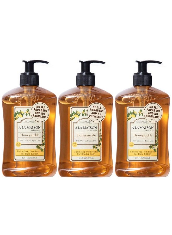 A La Maison Honeysuckle Liquid Hand Soap Triple French Milled Natural Moisturizing Soap (3 Pack 16.9 Oz Bottle) - Image 1