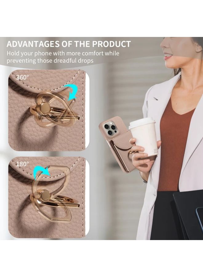 Khaki Faux Leather Flip Phone Case With Crossbody Strap For iPhone 13 - Image 5