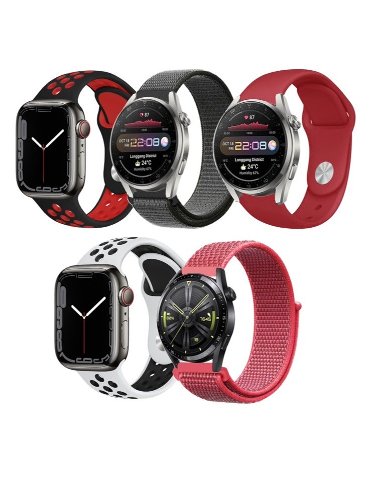 Perfii 5pcs Watchband Bundle Compatible with all Samsung, Huawei, Amazfit, Fitbit and Honor with 22mm band size - Image 1