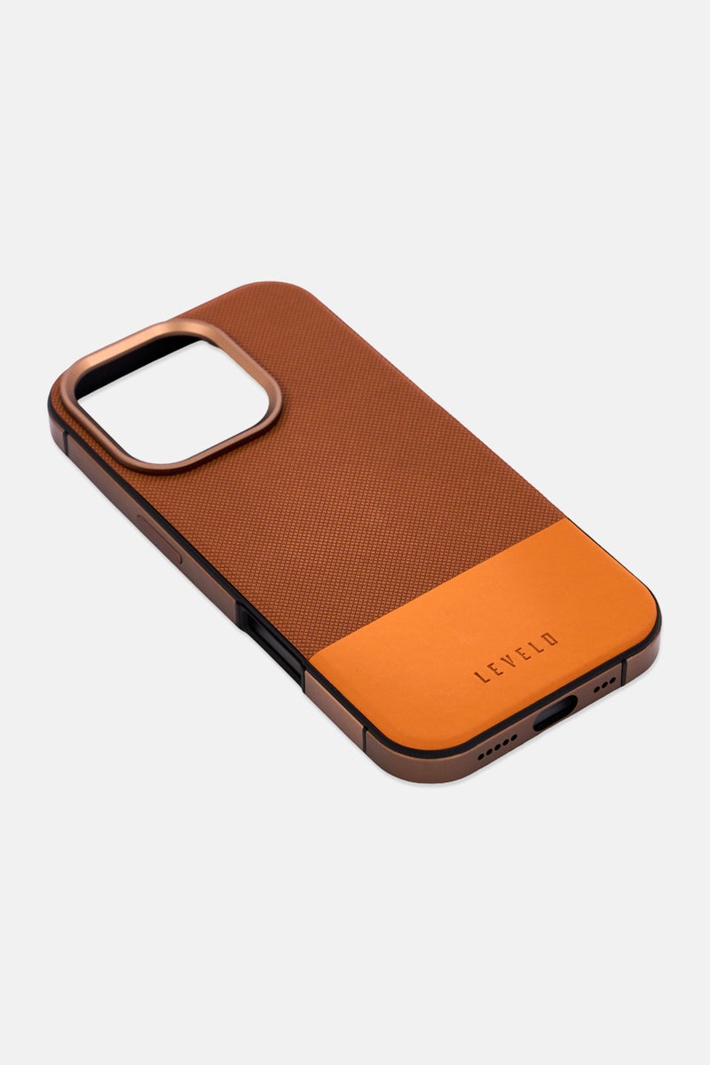 LEVELO حافظة حماية جلدية ثنائية اللون لجهاز آيفون 16 برو، برتقالي داكن - Image 3