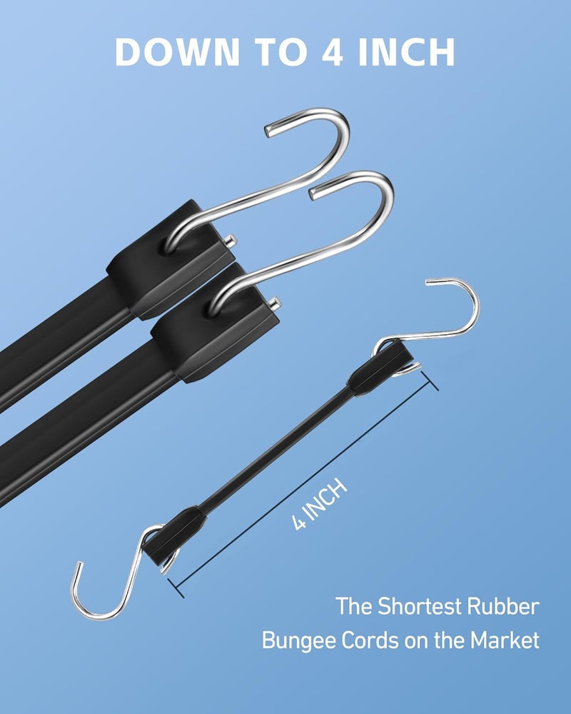 LuckyStraps 4 Inch Short Rubber Bungee Cords Heavy Duty Outdoor, Mini Small Bungee Straps with Upgraded Hooks, Black Tarp Straps with 1.9X Max Stretch & 100% Rubber for Cargo, Van, Truck, Motorcycle, etc (9 Pcs) Multi-market matching options - Image 2