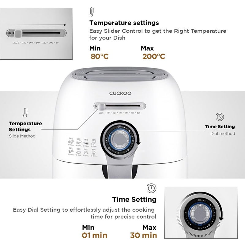 Cuckoo قلاية هوائية كوكو 47 لتر 1400 واط للمطبخ علامة تجارية كورية طهي صحي بدون زيت خبز تحميص CAFC0510D أبيض - Image 2