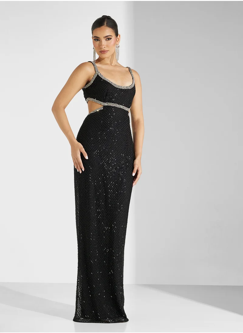 اميليا روز Scoop Neck Cut Out Detailed Dress