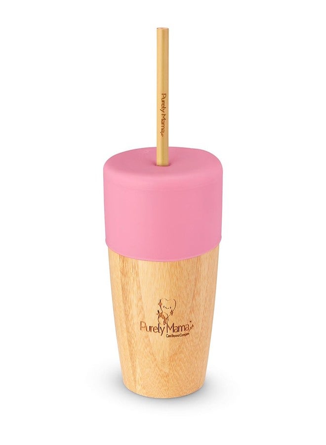 PURELY MAMA Bamboo Sippy Cup with Straw | Spill-Resistant Training Cup | BPA-Free Silicone Lid | Eco-Friendly Bamboo Fiber Drinkware | Lightweight & Durable | 200 ml (Pink) - Image 1