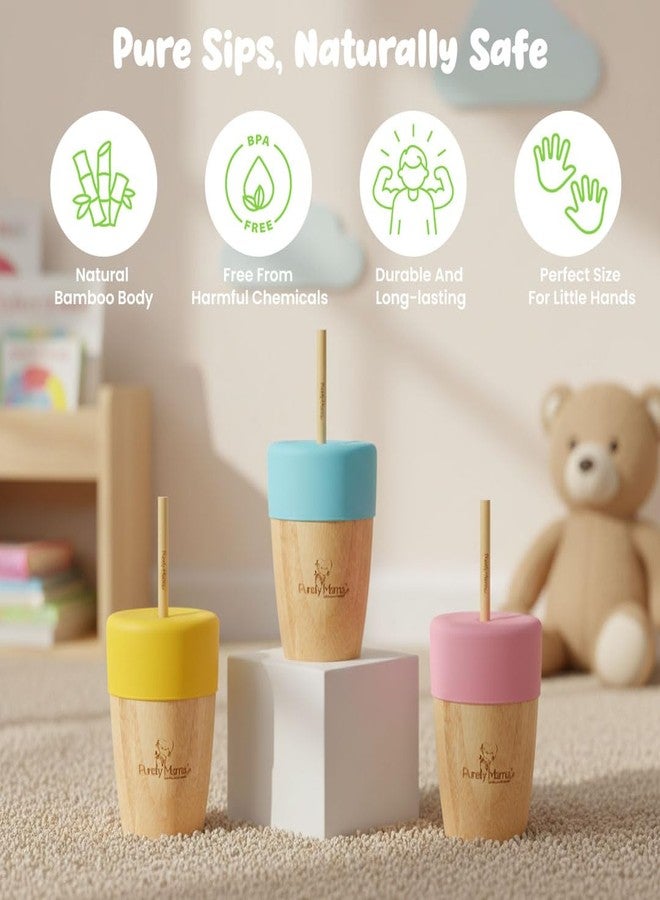 PURELY MAMA Bamboo Sippy Cup with Straw | Spill-Resistant Training Cup | BPA-Free Silicone Lid | Eco-Friendly Bamboo Fiber Drinkware | Lightweight & Durable | 200 ml (Pink) - Image 2