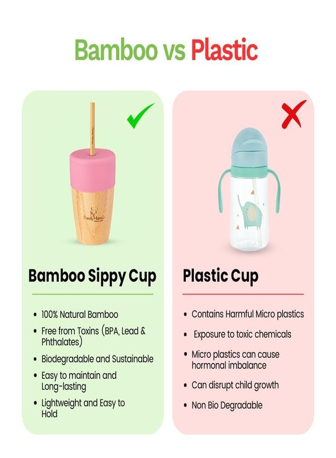 PURELY MAMA Bamboo Sippy Cup with Straw | Spill-Resistant Training Cup | BPA-Free Silicone Lid | Eco-Friendly Bamboo Fiber Drinkware | Lightweight & Durable | 200 ml (Pink) - Image 5