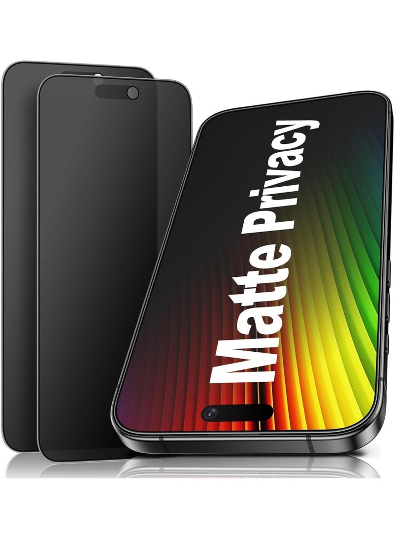 ملبوس واقي شاشة خصوصية لهاتف آيفون 14 برو، عبوة من 2، زجاج مقسى غير لامع، صلابة 9H، مضاد لبصمات الأصابع، مضاد للتوهج، 2.5D (آيفون 14 برو) - Image 1