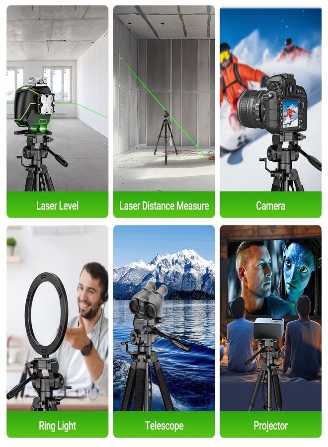 Huepar Lightweight 67.72-Inch Adjustable Laser Level Tripod with 3-Way Swivel Pan Head, Portable Handle, Bubble Level, Quick Release Plate with 1/4" Screw Mount&5/8" UNF Adapter Nut-Camera Tripod T16A - Image 5