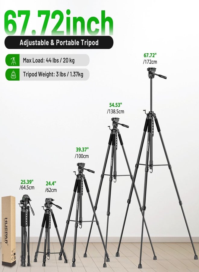 Huepar Lightweight 67.72-Inch Adjustable Laser Level Tripod with 3-Way Swivel Pan Head, Portable Handle, Bubble Level, Quick Release Plate with 1/4" Screw Mount&5/8" UNF Adapter Nut-Camera Tripod T16A - Image 2