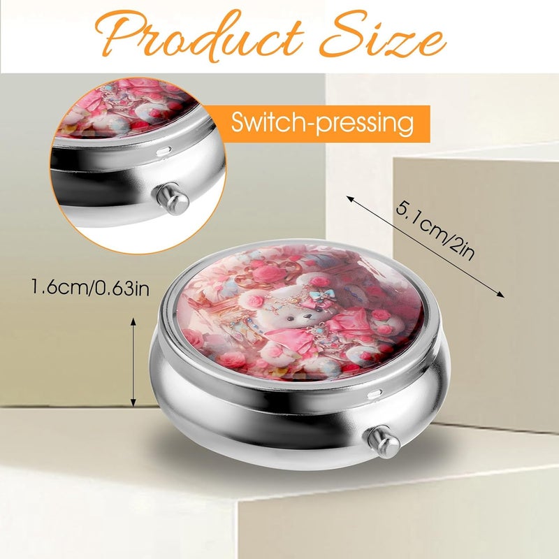 WLLHYF Pill Box Cute Small Pill Box for Purse & Pocket Medicine Organizer Travel Pillbox Waterproof Pills Cases Metal Pills Container Holder for Vitamins, Fish Oil, Supplements (Pink) - Image 2