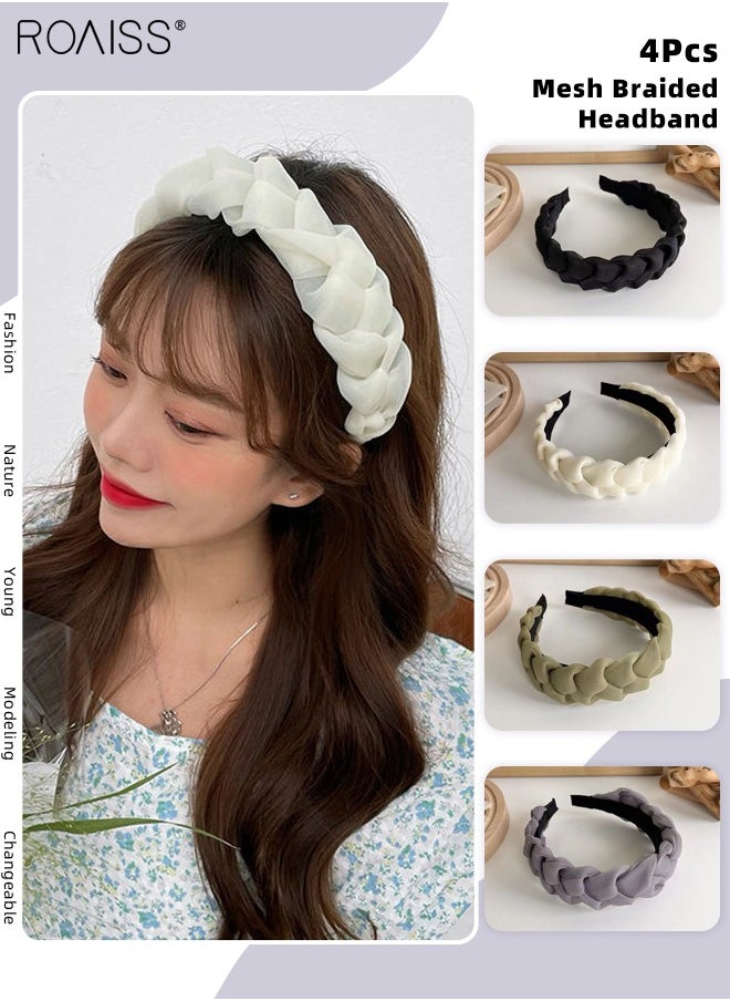 roaiss 4Pcs Braided Headbands for Women Girls, Non Slip Fashion Chiffon Headband Wide Hair Hoop Multicolour Hair Accessories Set  - Image 1