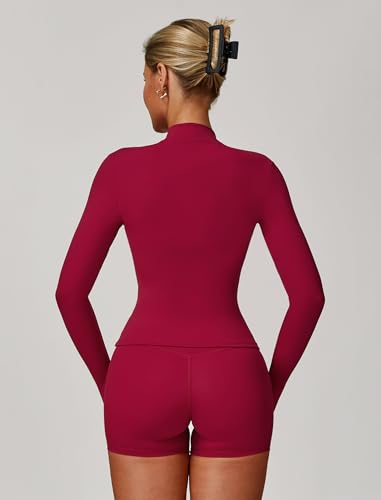 ABOCIW 3 Piece Workout Sets for Women Zipper Long Sleeve Jacket with Thumb Holes V Neck Y Back Sports Bra High Waist Shorts Gym Sets Yoga Pilates Outfits Athletic Set Cherry Red Medium - Image 3