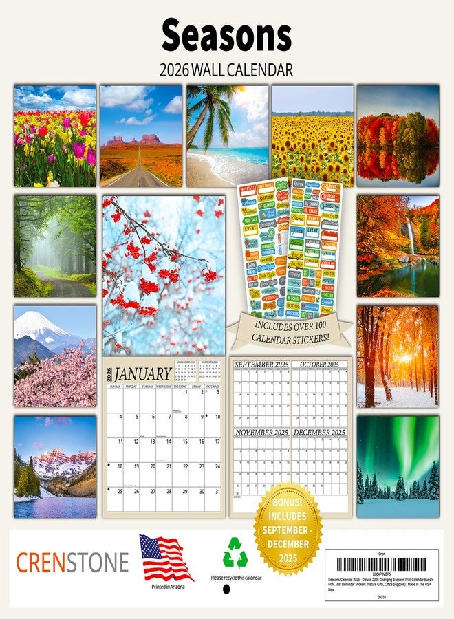 Crenstone Seasons Calendar 2026 - Deluxe 2026 Changing Seasons Wall Calendar Bundle with Over 100 Calendar Reminder Stickers (Nature Gifts, Office Supplies) | Made In The USA - Image 2