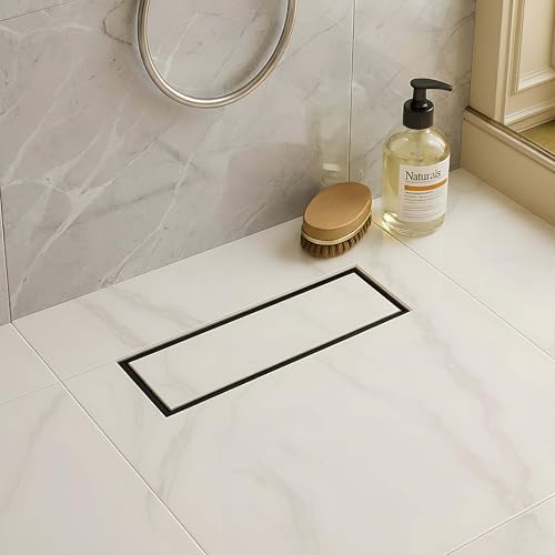 LIPKA 12 x 4 Inches Marble Insert Shower Drain Channel |Waste Water Floor Drain for 21mm Marble| 304 Stainless Steel Invisible Shower Drain Channel For Bathroom Balcony with Cockroach Trap & Side Hole - Image 1