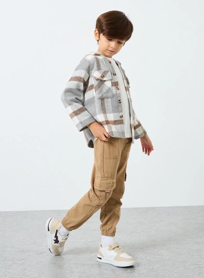 Styli Styli Boys Grey Checkered Hooded Jacket