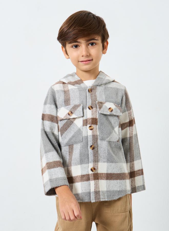 ستايلي جاكيت بطبعة مربعات وياقة هودي - Image 3