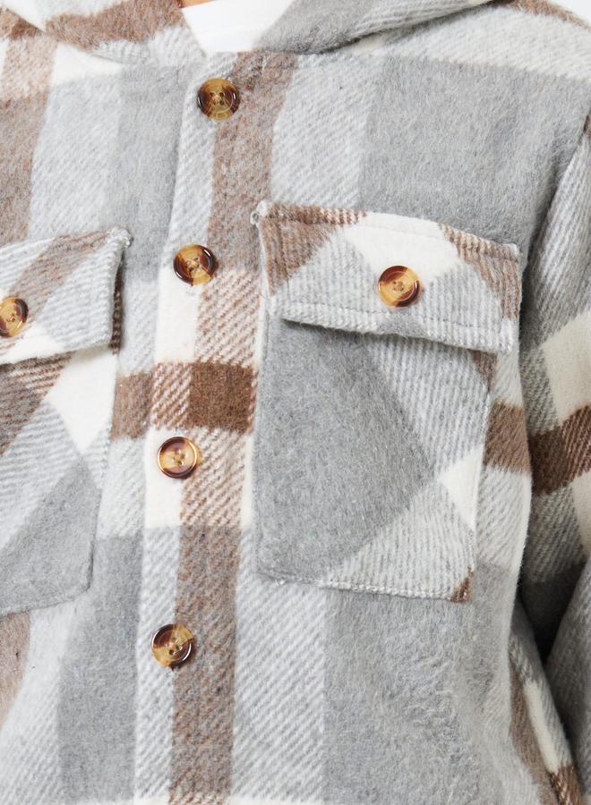 ستايلي جاكيت بطبعة مربعات وياقة هودي - Image 4