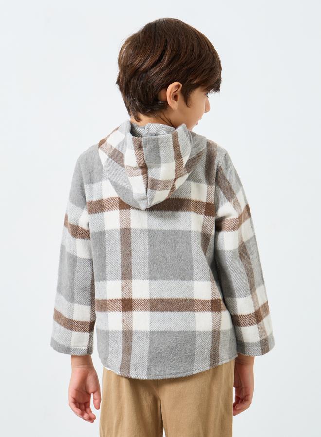 ستايلي جاكيت بطبعة مربعات وياقة هودي - Image 5