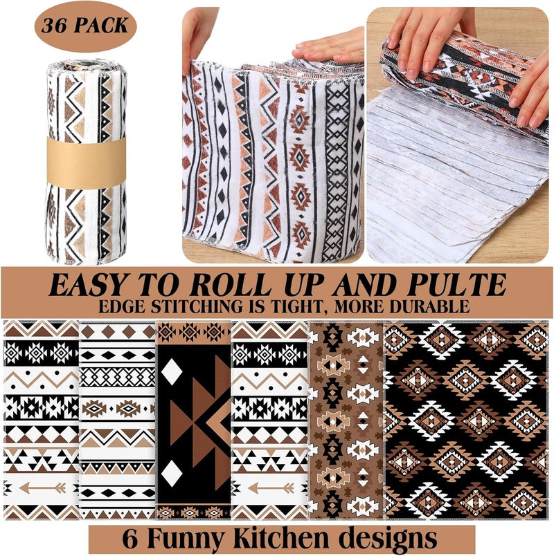 Noveread 36 Pack Western Aztec Reusable Cleaning Cloths Washable Cotton Kitchen Towels for Home(Brown) - Image 2
