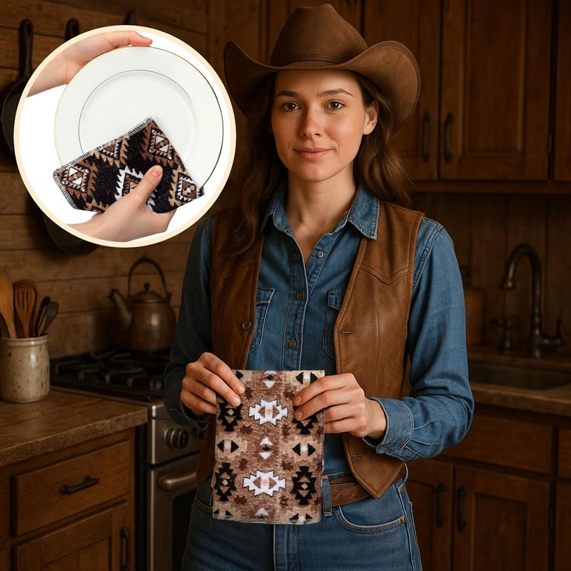 Noveread 36 Pack Western Aztec Reusable Cleaning Cloths Washable Cotton Kitchen Towels for Home(Brown) - Image 3