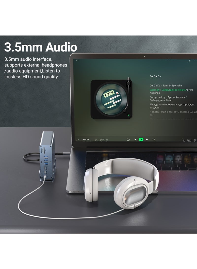 ليسو محطة توصيل USB-C 15 في 1، محور Type C، محور عمودي متعدد المنافذ مع قاعدة قابلة للإزالة، يدعم RJ45 بسرعة 1000 ميغابت، USB 3.0/2.0، شحن سريع PD 100W، صوت 3.5 مم، SD/TF للكمبيوتر المحمول، التابلت، والهاتف الذكي - Image 4
